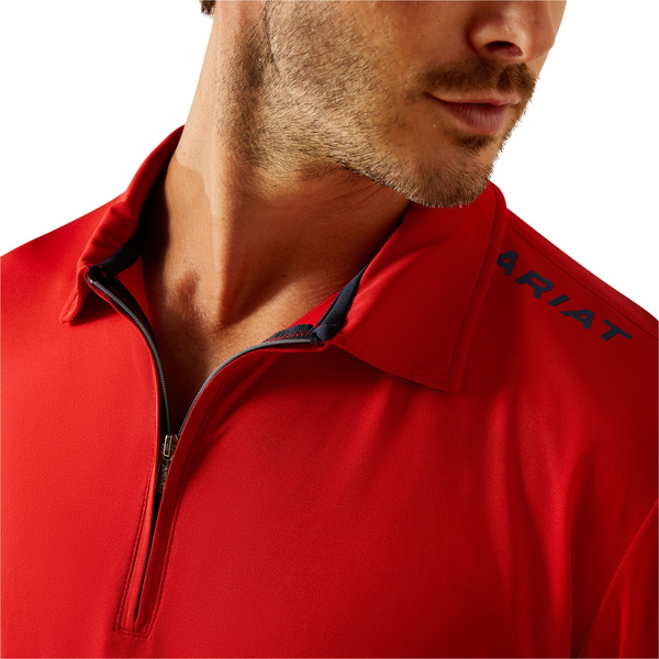 2025 Ariat Mens Bandera 1/4 Zip Short Sleeve Polo Shirt 10054971 - Weg Redt